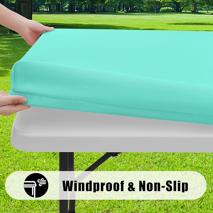 Smiry 6 Pack Rectangle Picnic Table Cloth, Waterproof Elastic Fitted Tablecloths, Washable Polyester Rectangular Patio Table Cover for Camping, Indoor and Outdoor (Aqua, 30"x72")