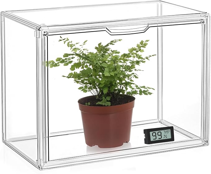 HBlife Mini Greenhouse for Indoor, Clear Stackable Green House with Magnetic Waterproof Door for Small Plants Nursery Germination and Display, Tabletop Portable Greenhouse, 14.1x8.6x10.6 Inch (1 Pack)