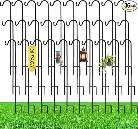 36 Pcs 24 Inch Shepherds Hook for Outdoor Adjustable Bird Feeder Pole Metal Steel Shepard Hooks for Hummingbird Stand Feeder Pole for Garden Plant, Lantern, Hanging Wedding Decor