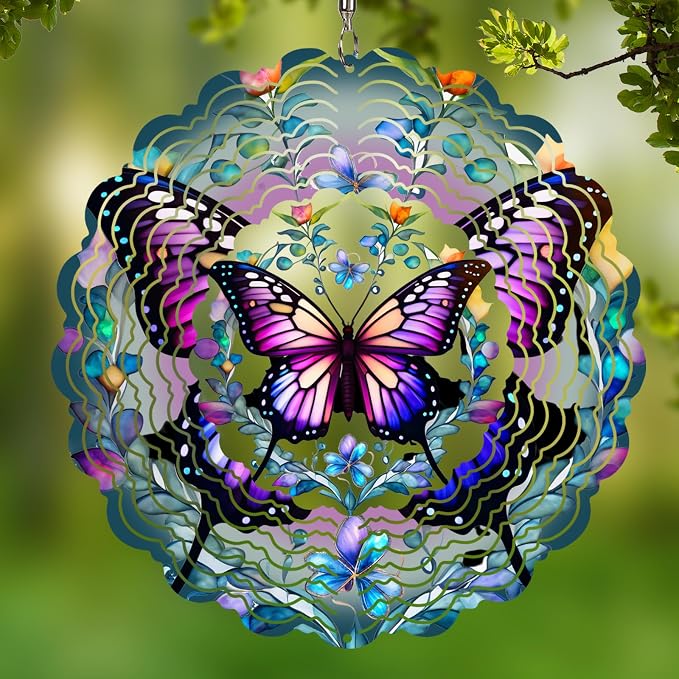 Wind Spinners Outdoor Butterfly -Birthday Gifts for Women Mom, Hanging Wind Sculptures Wind Spinners, 12 inch 3D Wind Spinner for Garden Decor for Outside, Garden, Patio, Yard
