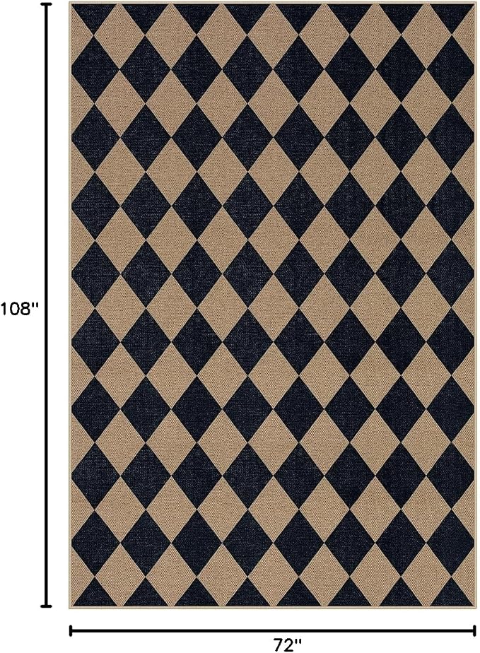 Lahome Colette Checkered Easy Jute Patio Rug, 6x9 Washable Indoor Outdoor Rug, Farmhouse Neutral Non Slip Non Shedding Low Pile Floor Carpet for Deck Living Dining Room Office Mudroom