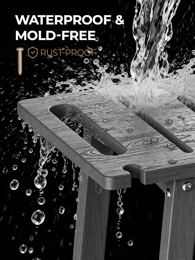 Shower Bench Seat, Non-Slip Shower Benches for Inside Shower to Sit on, HDPE Waterproof Shower Stool for Shaving Legs, Shower Chair with Adjustable Feet for Bathroom, Indoor/Outdoor Use, Grey