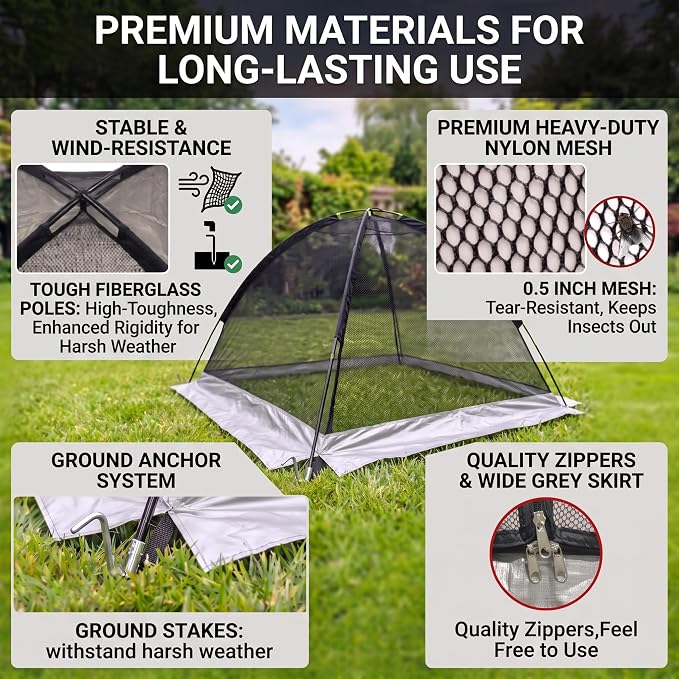 Pond Cover Net - Heavy Duty Nylon Dome Mesh with Zippers - 5x7FT Protector for Garden Pond Koi Fish and Plants - Birds & Leaves Animals Barrier