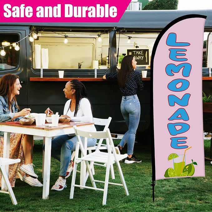 Buryeah Lemonade Feather Flag for Business Advertising 7x5.4ft Feather Flag Sign with Flagpole Ground Stake Portable Bag Lemonade Themed Banner with Rope for Outside Garden Business Party (Pink)