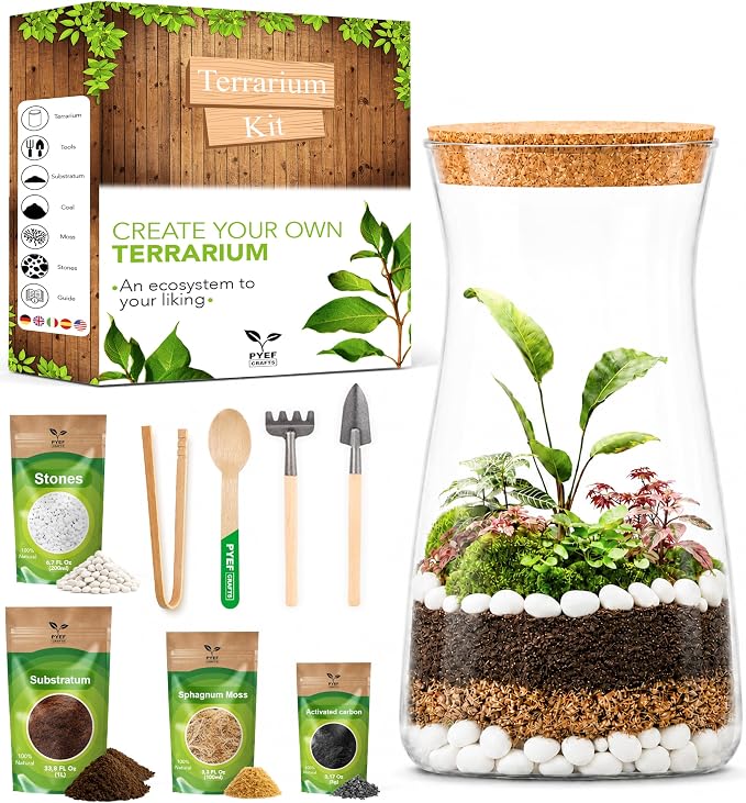 Terrarium Kit for Plants DIY | Starter Pack – Closed Ecosystem – 34 fl oz Glass – Succulents, Air Plants, Bonsai, Indoor Plants – (Plants Not Included)