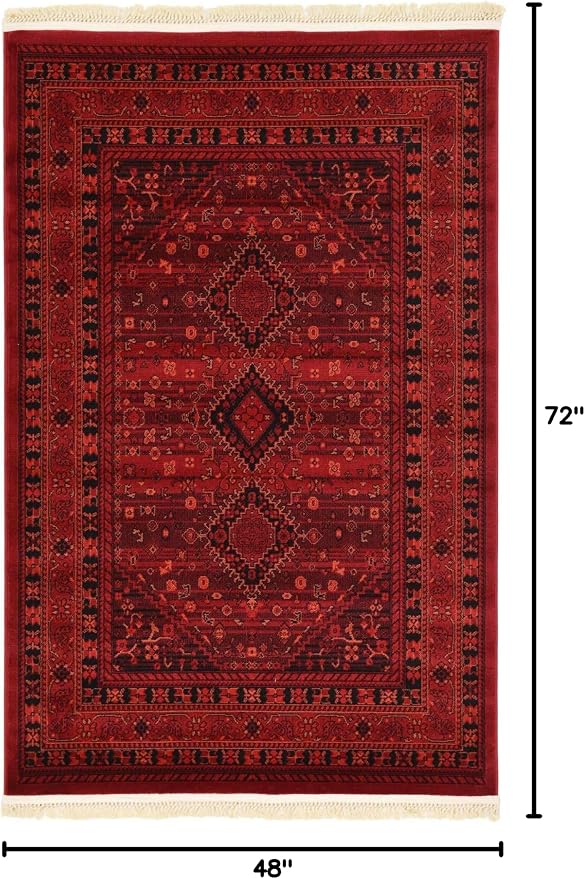 Unique Loom Tekke Collection Area Rug - Sheibani (4' 1" x 6' 1" Rectangle Red/Black)