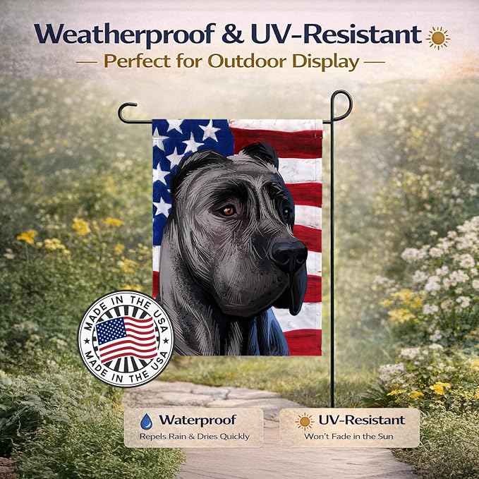 Caroline's Treasures CK6640GF Perro de Presa Canario American Flag Garden Flag Mailbox Flag Decorative Yard Flag Banner Outside Patio Artwork Yard Flower Beds, Garden Size, Multicolor