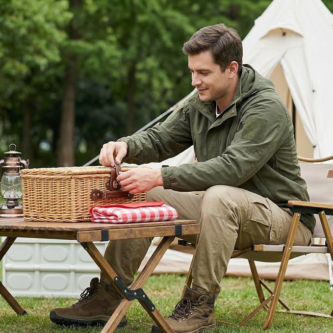 Multifunctional Wicker Picnic Basket Set for 2 Adults with Picnic Table and Blankets,Large Insulated Picnic Set with Wine Pouch and Full Tablewares for Camping Outdoor Couples Beach Wedding Flower