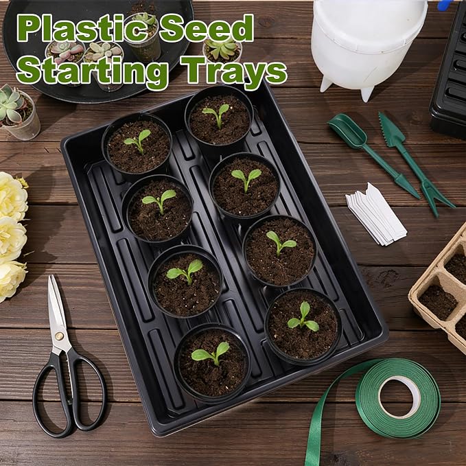 Seed Starter Tray Kit - 60-Pack 3.4 Inch Round Nursery Pots with Drainage Holes, 5 Seedling Trays, 100 Plant Labels & 2 Transplanting Tools for Vegetables, Flowers, Herbs Seed Starting