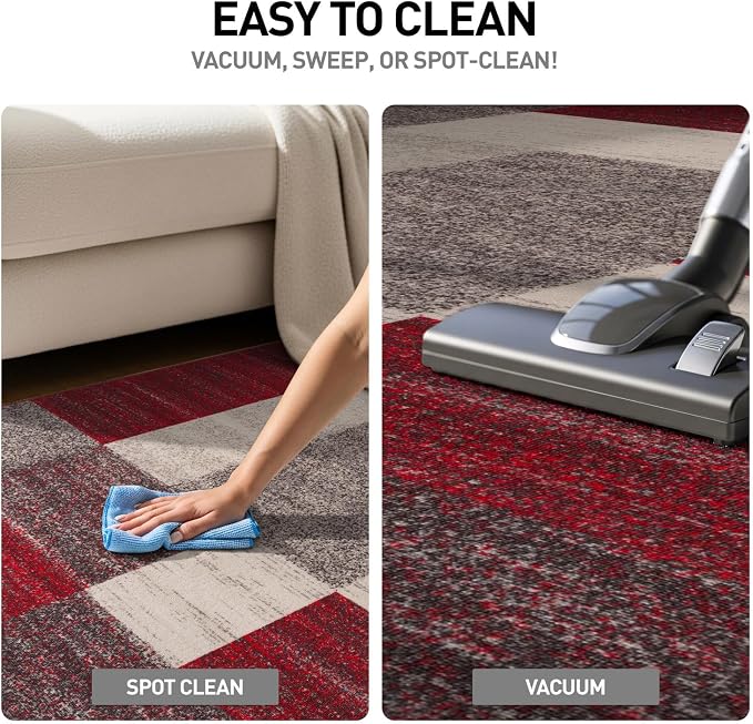 Rugshop Geometric Boxes Non-Slip Modern Living Room Area Rug Red 2' x 7'2" | Non-Shedding, Rectangular, Size 2' x 7'2", Bedroom, Dining Room, Home Office, Kitchen, Entryway, Hallway, Nursery, Kids Room
