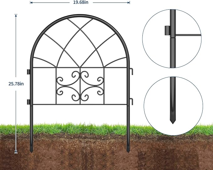 Garvee Decorative Garden Fence Panels 4-Pack, 20"x26" Black Metal Arched Border for Flower Bed Edging, Rustproof No-Dig Animal Barrier for Dogs, Rabbits, Patio & Yard Outdoor Decor