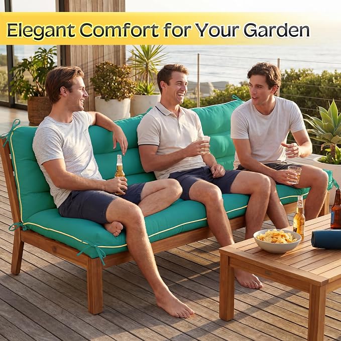 60×40 INCH Outdoor Swing Cushion with Backrest, Tie Straps & Memory Foam - Replacement for Porch Bench 2/3 Seater, Oxford Fabric (Aqua Blue, 60 INCH × 40 INCH)