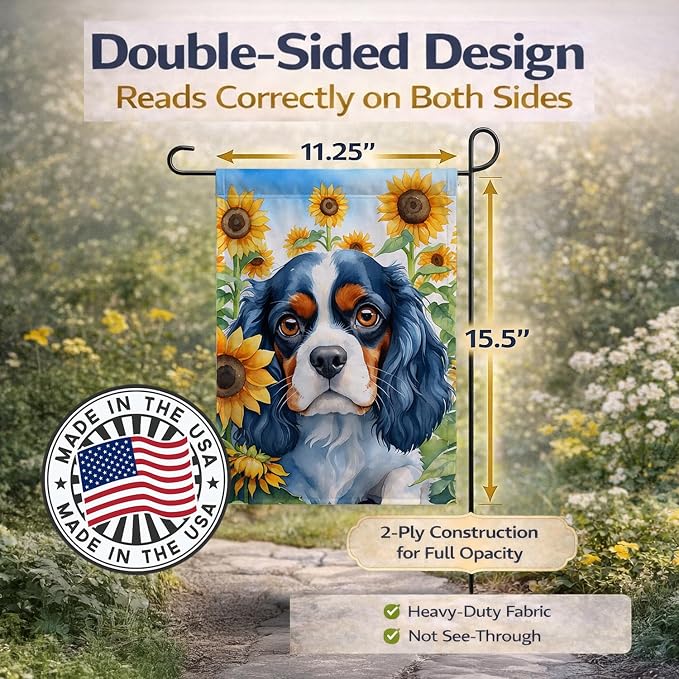 Caroline's Treasures DAC6049GF Cavalier Spaniel in Sunflowers Garden Flag Mailbox Flag Decorative Yard Flag Banner Outside Patio Artwork Yard Flower Beds, Garden Size, Multicolor