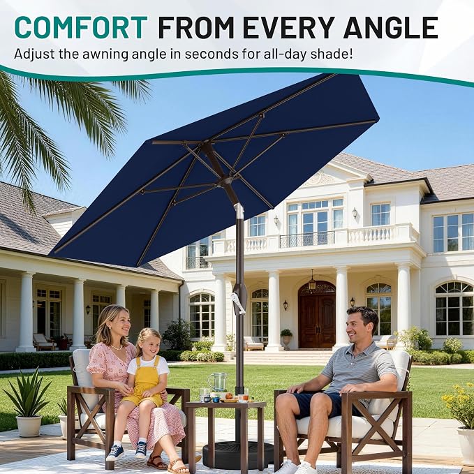 AreShark 7.5FT Patio Umbrella Table Market Umbrella with 6 Sturdy Ribs, Button Tilt/Crank Heavy-Duty Round Outdoor Umbrellas for Garden, Deck, Backyard,and Pool, Navy