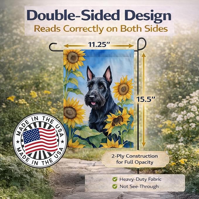 Caroline's Treasures DAC6158GF Scottish Terrier in Sunflowers Garden Flag Mailbox Flag Decorative Yard Flag Banner Outside Patio Artwork Yard Flower Beds, Garden Size, Multicolor