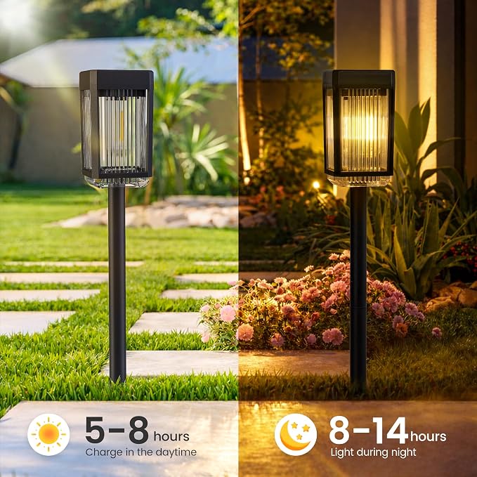 Solar Pathway Lights, 8 Pack Solar Powered Garden Lights Waterproof IP65, 3 Brightness Modes 10-40 LM Outdoor Light for Lawn Patio Walkway Driveway Decor Landscape Lighting (Warm White)
