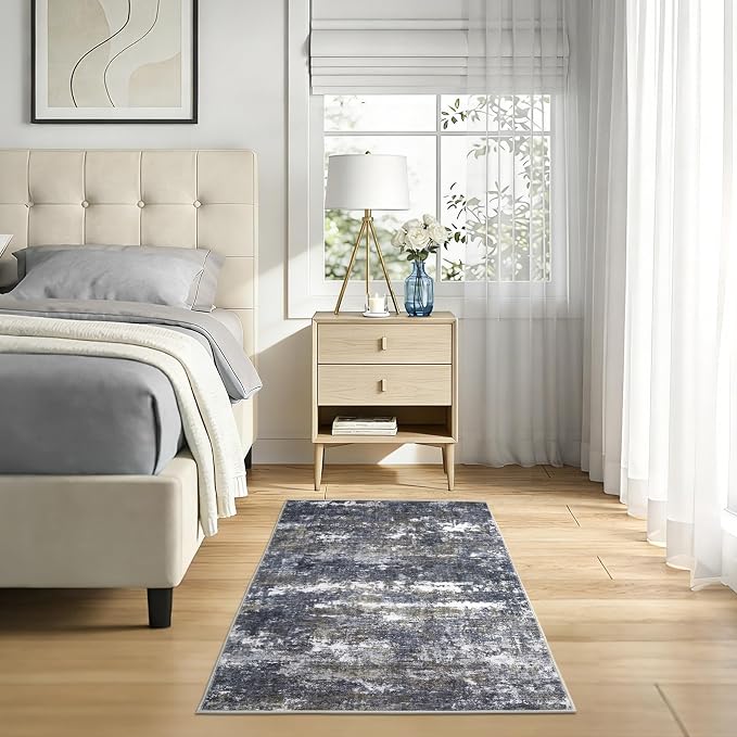ROYHOME Abstract Rugs 2x3 Grey Brown | Non Shedding Rug Low Pile Stain Resistant for Bedroom Entryway