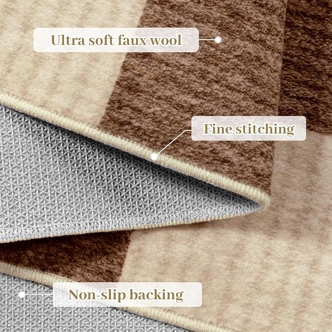 LIVEBOX 8x10 Area Rugs for Living Room, Checkered Non-Slip Washable Rugs, Farmhouse Neutral Classic Geometric Pattern Large Boys Area Rug for Bedroom, Carpet for Dining Room Office(Dark Brown,8'x10')