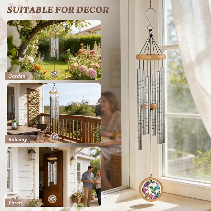 Sympathy Wind Chimes for Outside 34" Hummingbird Memorial Wind Chime Outdoor for Garden Porch Decor Hummingbird Memorial Sympathy Gift for Loss of Loved One Mom Dad Grandpa Grandma Friends