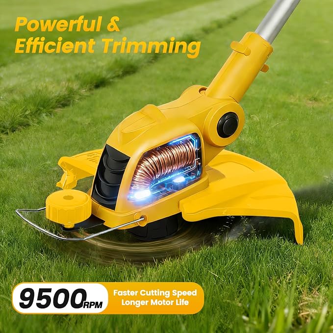 ALSO GO 21V Cordless Weed Wacker, Weed Eater Battery Powered with 2 x2.0Ah Batteries and 10 Spare Spools, 12''Grass Trimmer with Auto Line Feed, 2-in-1 Grass Trimmer& Edger Lawn Tool for Yard, Garden