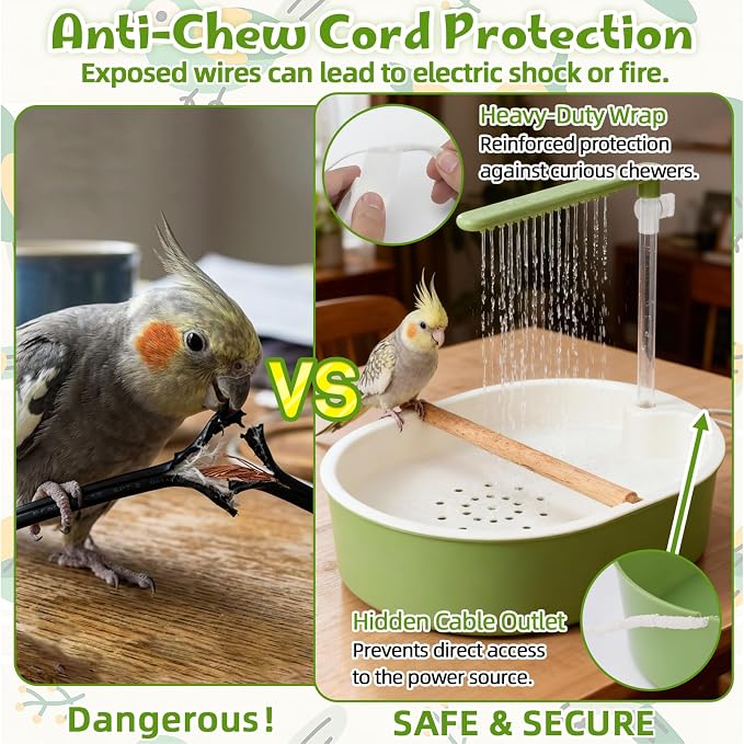 Automatic Parakeet Bird Bath Shower, Quiet Circulating Parrot Bathtub | Adjustable water flow & quiet pump. Fits Cockatiels, Budgies, Conures, Lovebirds, Quakers, Parrotlets & small medium birds