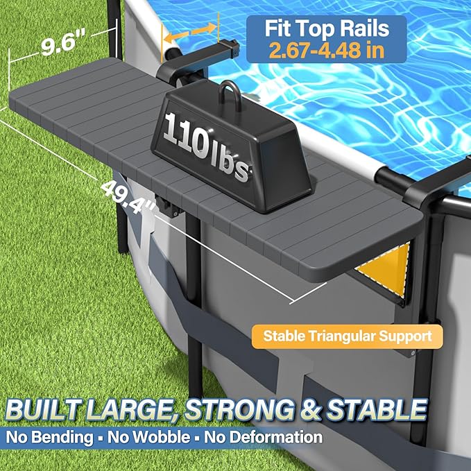 BoYata Pool Bar, Above Ground Pool Accessories, for Frame Swimming Pools | 49.4×9.6" Large Poolside Bar, Holds 110 Lbs, Stable Pool Accessories for Above Pools, Fits ≤4.4” Rails, For Round & Oval Pool