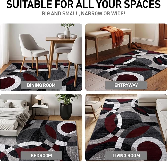 Rugshop Abstract Circles Contemporary High Traffic Runner Rug Red 2' x 7'2" | Rectangular, Size 2' x 7'2", Living Room, Bedroom, Dining Room, Home Office, Kitchen, Entryway, Hallway, Nursery, Kids Room