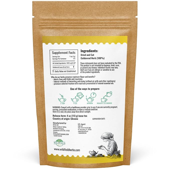 4 oz. Goldenrod Tea Herb Golden (Solidago Virgaurea L.) - 113 g Dried Golden Rod Herbs Herbal Tea
