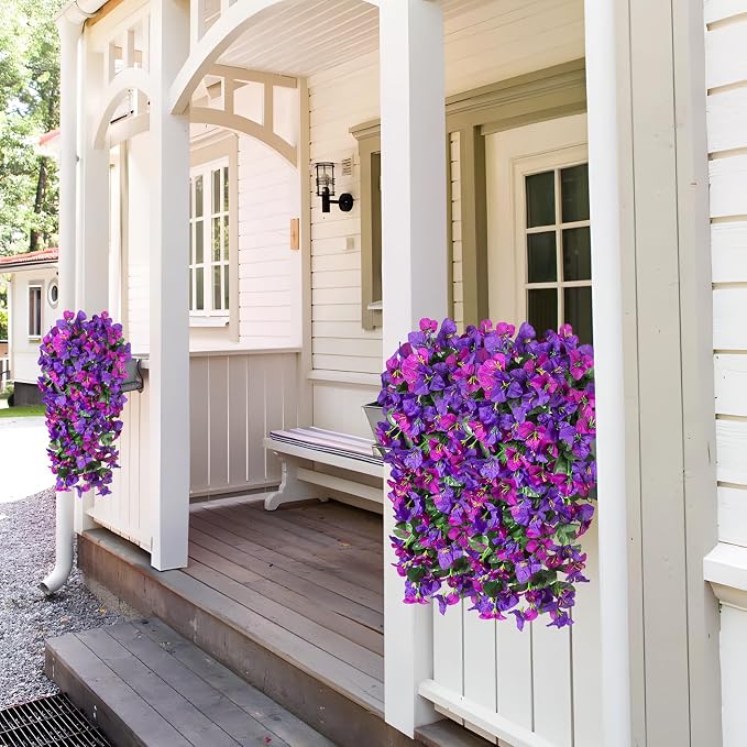 2 pcs Artificial Faux Bougainvillea Flowers Plants for Outdoor Outside Summer Decoration, Fake Silk UV Resistant Long Trailing Vines for Front Door Porch Planter Balcony, Deep Purple Deep Lotus