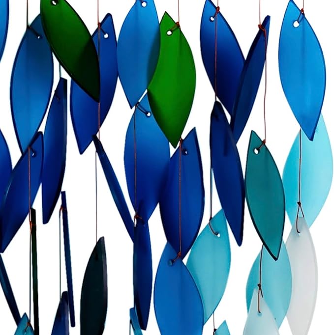 Blue Handworks Ocean Ombre Deluxe Waterfall Glass Wind Chime | Handcrafted Deluxe Waterfall Glass Wind Chime with Ombre Gradient from Deep Royal Blue to Soft Aqua and Frosted White