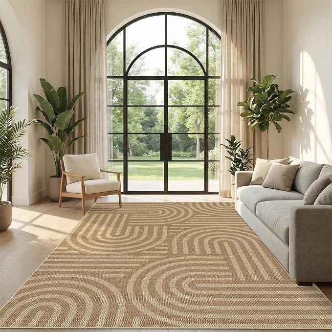Garvee 8x10 Modern Abstract Washable Rugs for Living Room Bedroom Rug | Natural Rainbow Area Rug Stain Resistant Easy Cleaning Throw Rugs Low Pile Floor Cover for Nursery Dining Room Apartment