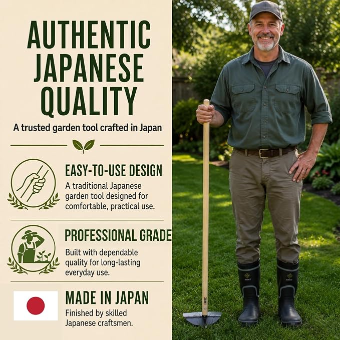 KAKURI Japanese Garden Hoe Heavy Duty 50" Long Handle for Weeding - Draw Hoe Weeder Tool - Sharp Japanese Steel Blade & Wooden Handle - Made in Japan