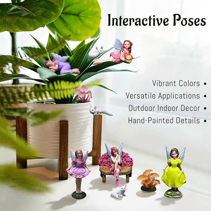 11 Pcs Mini Fairy Garden Accessories Set, Includes Resin Fairy Figurines, Cute Small Mushrooms, Benches and White Fox Statues. Perfect for Diy Miniature Landscape Decorations and Home Garden Decor
