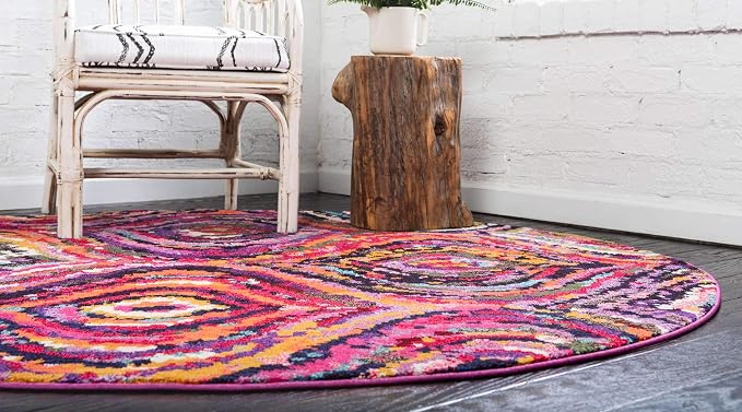 Unique Loom Estrella Collection Colorful, Abstract, Geometric, Gradient, Modern Area Rug (8' 0 x 8' 0 Round, Multi/Pink)