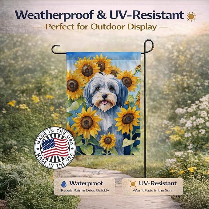 Caroline's Treasures DAC6168GF Tibetan Terrier in Sunflowers Garden Flag Mailbox Flag Decorative Yard Flag Banner Outside Patio Artwork Yard Flower Beds, Garden Size, Multicolor