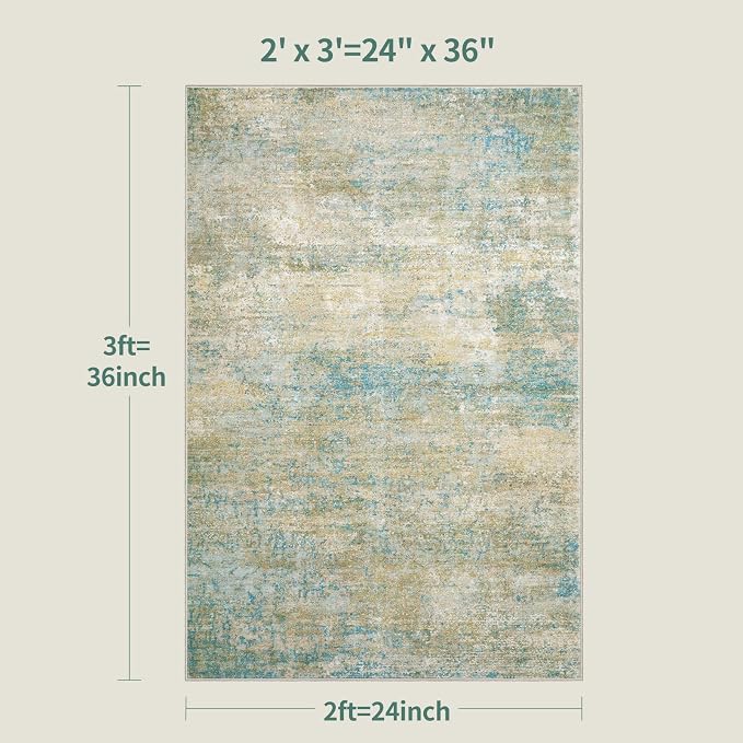 Tangsoo Abstract 2x3 Washable Rugs for Entryway, Small Area Rug Non Slip | Modern Low Pile Soft Throw Rugs, Indoor Front Door Mat Rug for Entrance Entry Foyer Kitchen Bathroom Blue Grey Home Decor