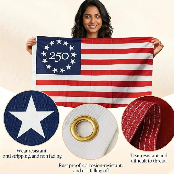 USA 250 Year Anniversary Flag 3x5 Ft – 1776-2026 United States Semiquincentennial Outdoor Banner – 250th America Birthday Celebration Decor (Embroidered Nylon)
