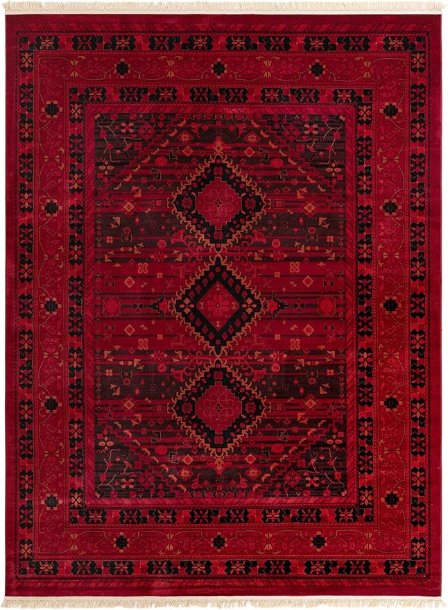 Unique Loom Tekke Collection Area Rug - Sheibani (10' x 13' Rectangle, Red/ Black)