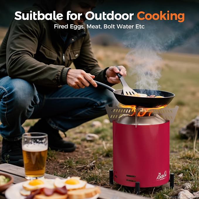 BALI OUTDOORS 6.5 inch Tabletop Fire Pit Round, Stainless Steel Table Top Firepit Small, Outdoor Smokeless Firepit Portable, Red