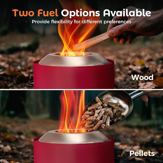 BALI OUTDOORS 6.5 inch Tabletop Fire Pit Round, Stainless Steel Table Top Firepit Small, Outdoor Smokeless Firepit Portable, Red