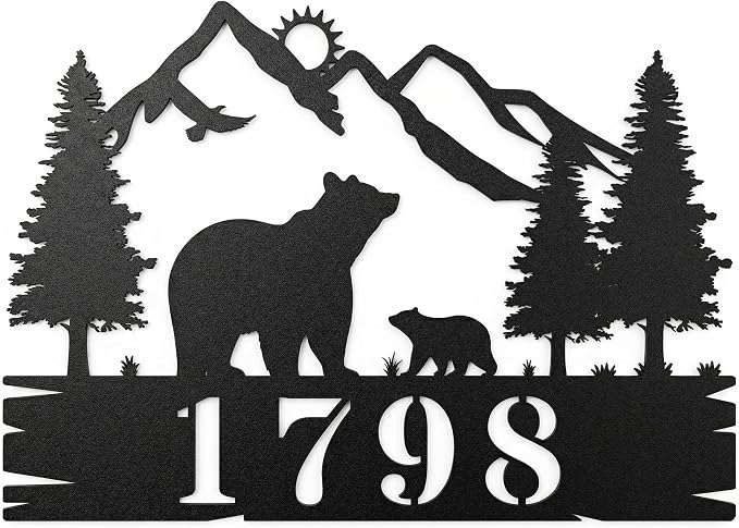 Personalized Bear Mountain Address Sign, House Number Sign, Address Number for Houses, Metal Address Plaque Sign, Custom Address Plaques for House Numbers