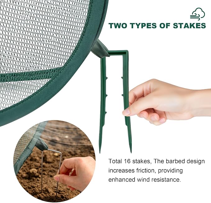 2Pack Garden Covers for Raised Beds, Pop-Up Mesh Plant Protect Covers, 30% Sunblock Plant Shade Tent, Crop Cage for Vegetable Seedling Against Birds, Animals, with 16 Stakes, L*W*H-45"X22"X17.7"