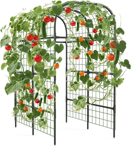 GarveeLife Metal Garden Arch Trellis 7.3 FT, Cucumber & Melon Trellis for Raised Beds, u-Shape Plant Support with Plastic Connectors for Climbing Vegetables, Grapes & Roses, Black