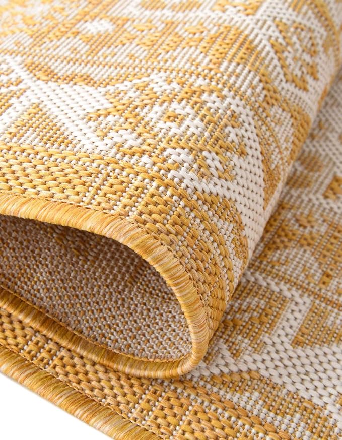 Unique Loom Outdoor Aztec Collection Area Rug - Chalca (10' Square, Yellow/ Ivory)