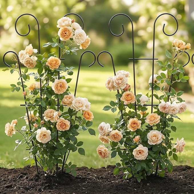 Thealyn 4 Pack 23 Inch Plant Trellis for Potted Plants, Metal Garden Trellis for Climbing Plants, Indoor Outdoor Decorative Vine Support for Pots, Wave Shape, Black