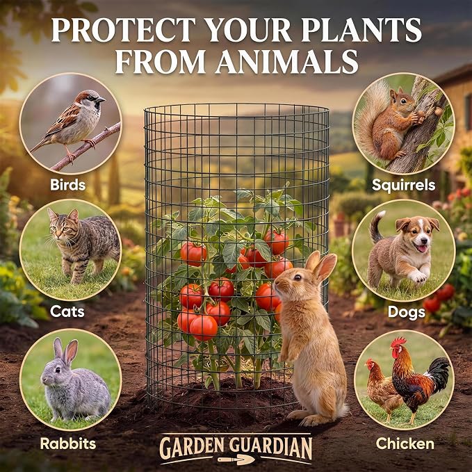 10 Packs Plant Protectors from Animals, 30Pcs 12"x 16" Large Metal Wire Mesh Garden Plant Cages for Outdoor Gardening, Chicken Wire Cloche Plant Cages for Rabbits with Zip Ties & Stakes(Black)