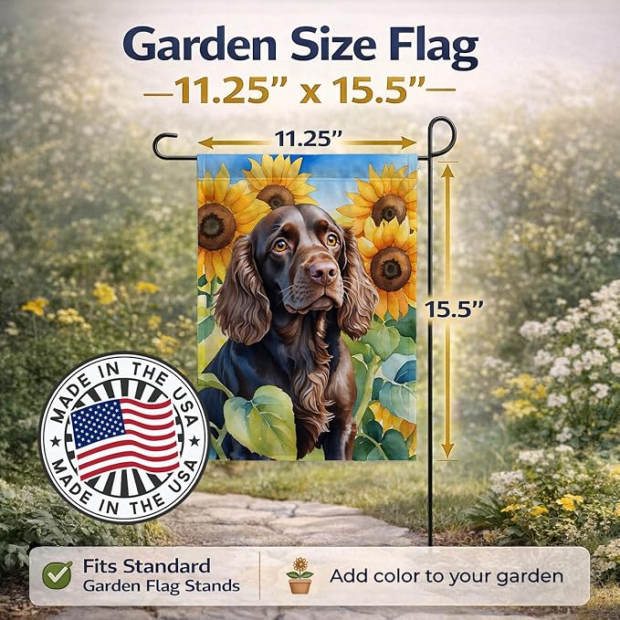 Caroline's Treasures DAC6039GF Boykin Spaniel in Sunflowers Garden Flag Mailbox Flag Decorative Yard Flag Banner Outside Patio Artwork Yard Flower Beds, Garden Size, Multicolor