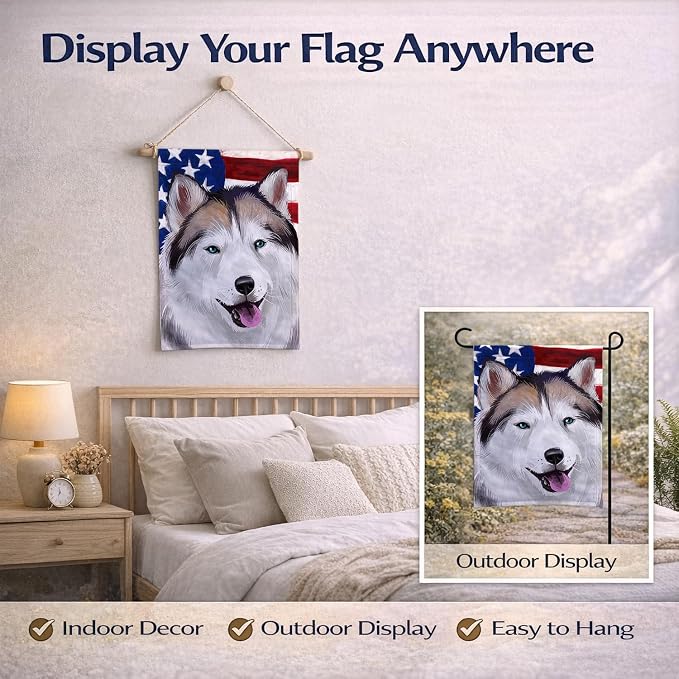 Caroline's Treasures CK6389GF Alaskan Husky American Flag Garden Flag Mailbox Flag Decorative Yard Flag Banner Outside Patio Artwork Yard Flower Beds, Garden Size, Multicolor