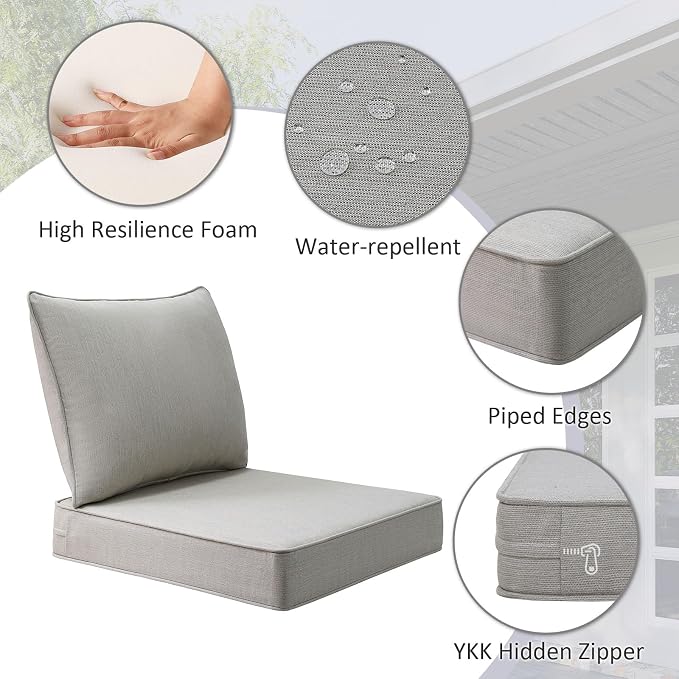 Unimatta Sunbrella Outdoor Chair Cushions Set, 22" x 22", Set of 2, Water-Repellent, Fade Resistant, Deep Seat Bottom and Back Cushion for Backyard, Couch, Sofa and Patio Furniture, Specrtum Pebble