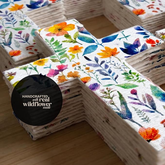 Plantable Wildflower Seed Paper - 50pcs Floral Cross-Shaped for Funeral Favors, Memorial Gifts, & Sympathy Gifts for Loss of Father and Mother